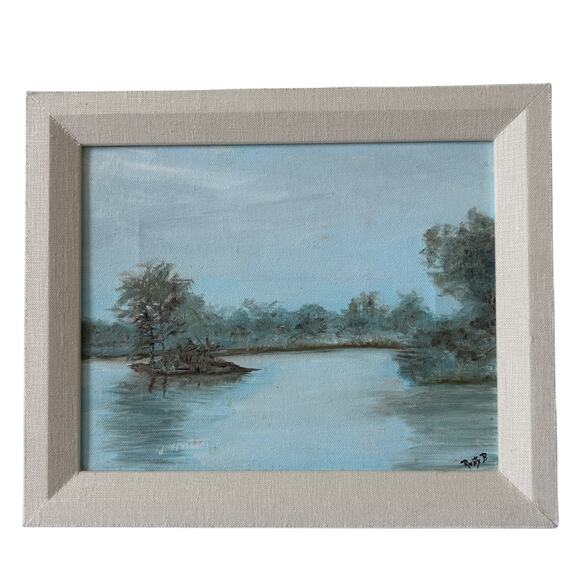 Unbranded Other - Vintage 1977 Cool Serenity Framed Oil Painting Urieville Pond 12" x 10" Signed